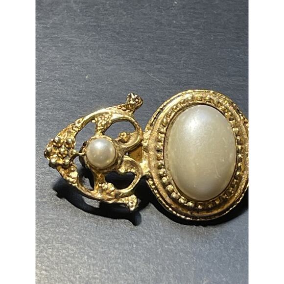 Faux Pearl Collar Lapel Shawl Brooch Pin Gold Tone Victorian Style Jewelry - Picture 7 of 8